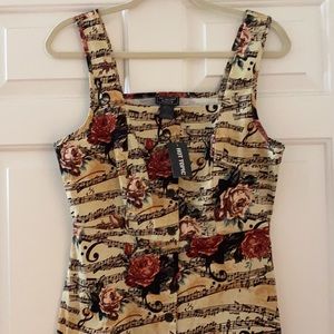 $FIRM$ NWT HOT TOPIC Midnight Hour - HOT TOPIC midi dress w/ 🎶 notes - roses 🌹